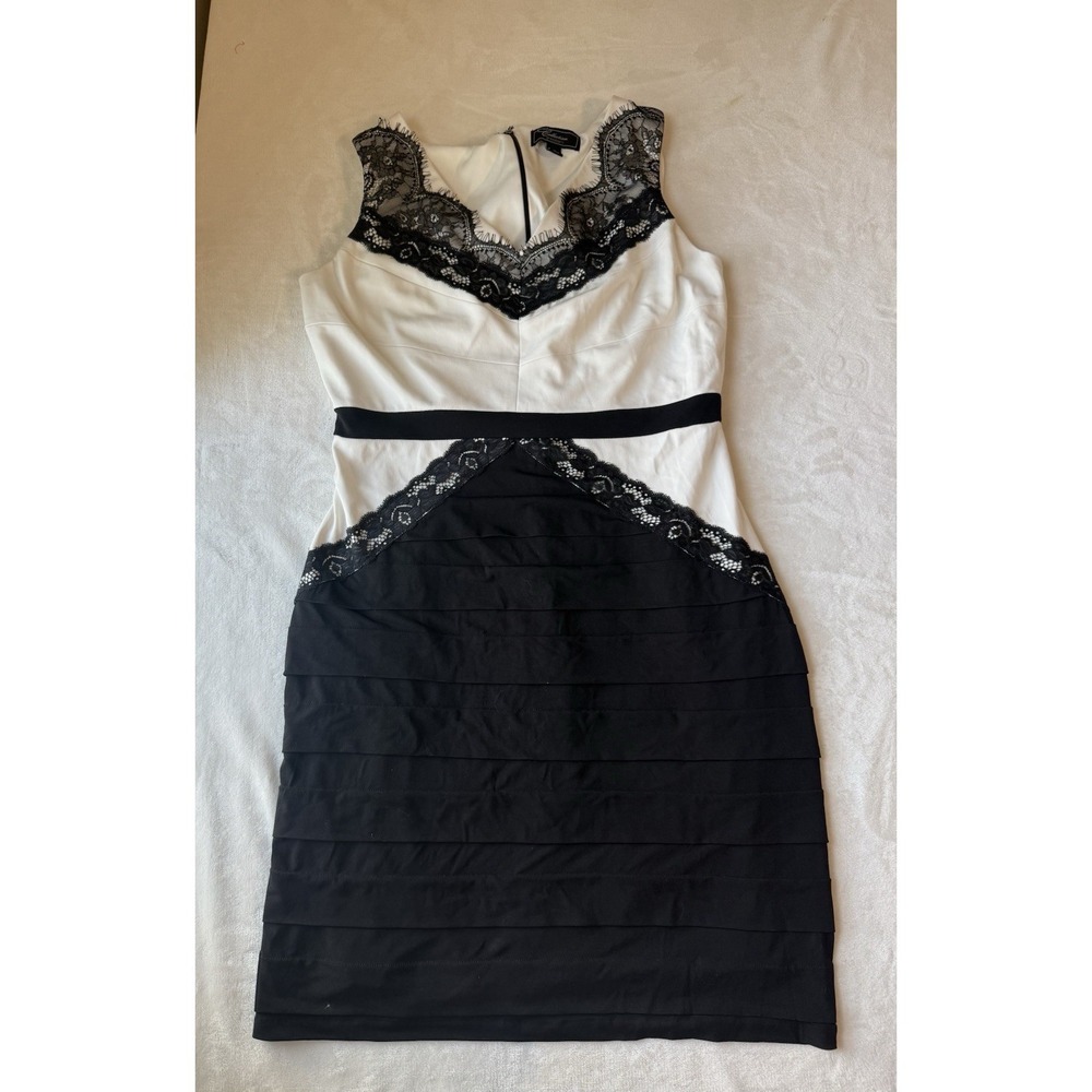 Women's Beautiful Collection Dressbarn Ivory & Black Lace Dress Size 12